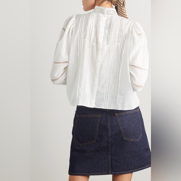 Doen Amaya crochet pintucked organic cotton-voile blouse Victorian Cottagecore - Picture 14 of 16